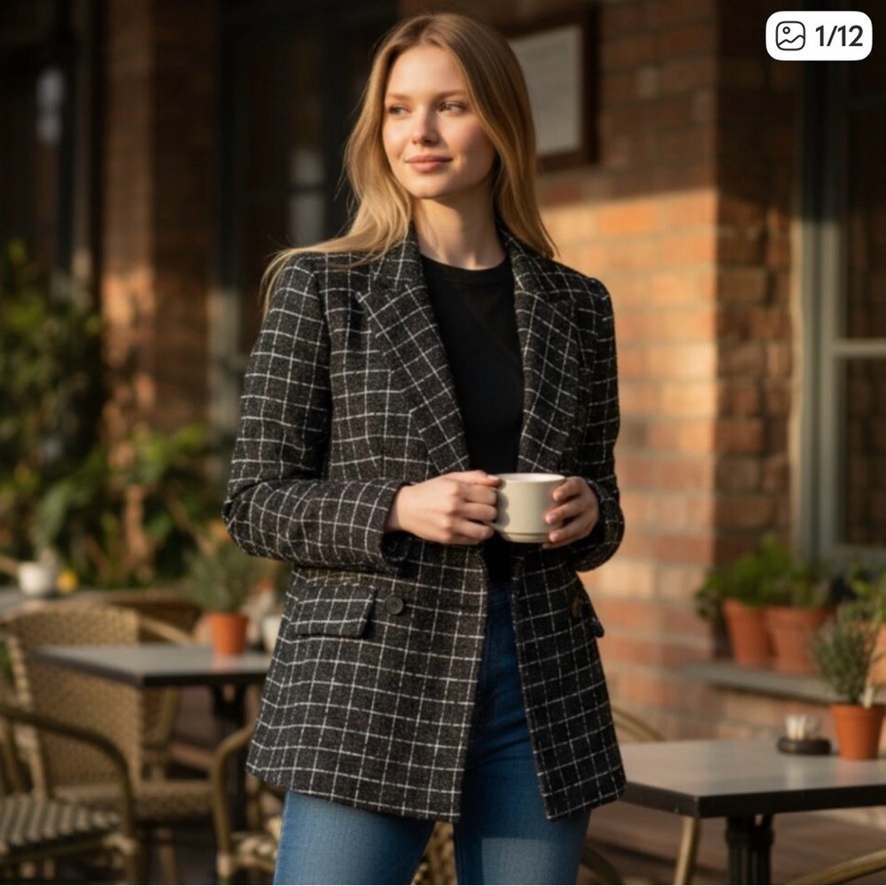 Women's Black Shimmer Checkered Blazer